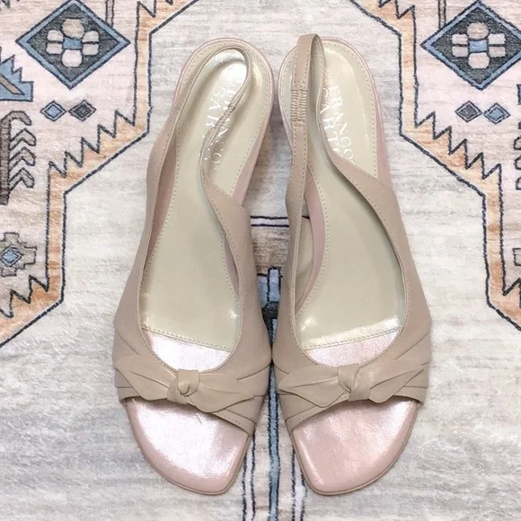 Franco Sarto Blush Pink Leather Open Toe Slingback Kitten Heels Sz.9 - Picture 5 of 10